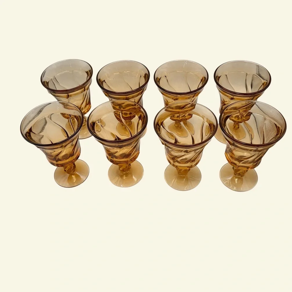 8  Fostoria Jamestown Amber VTG 1970’s Goblets water glasses, tea glasses